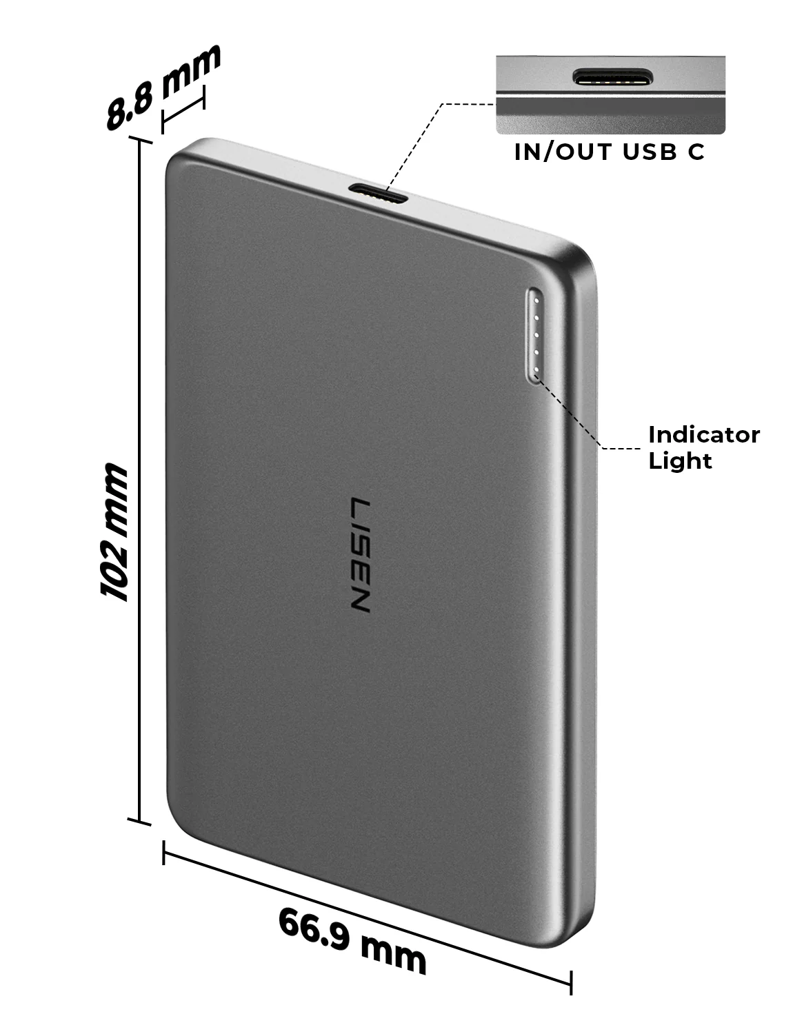 LISEN 0.3‘’ Ultra Slim MagSafe Power Bank,[All Alloy] 5,000mAh Wireless Portable Charger,Fast Charging MagSafe Battery Pack for iPhone 16/15/14/13/12,Gifts for Christmas Men Women,Glacier Gray - Image 10