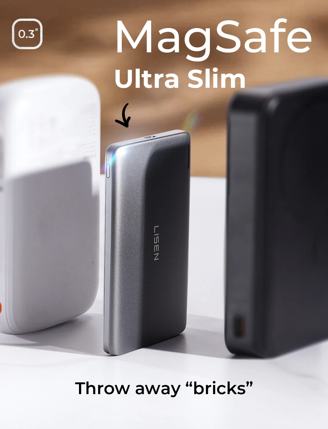 LISEN 0.3‘’ Ultra Slim MagSafe Power Bank,[All Alloy] 5,000mAh Wireless Portable Charger,Fast Charging MagSafe Battery Pack for iPhone 16/15/14/13/12,Gifts for Christmas Men Women,Glacier Gray - Image 2