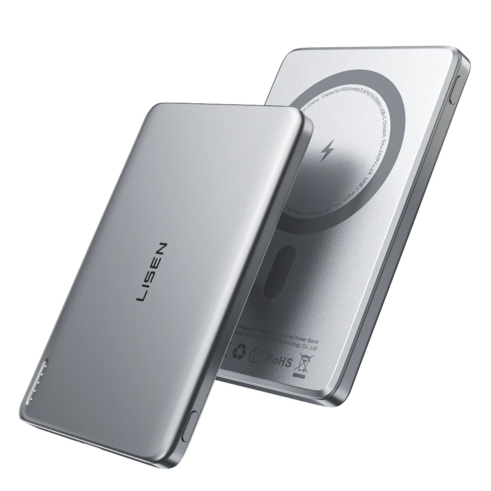 LISEN 0.3‘’ Ultra Slim MagSafe Power Bank,[All Alloy] 5,000mAh Wireless Portable Charger,Fast Charging MagSafe Battery Pack for iPhone 16/15/14/13/12,Gifts for Christmas Men Women,Glacier Gray - Image 9