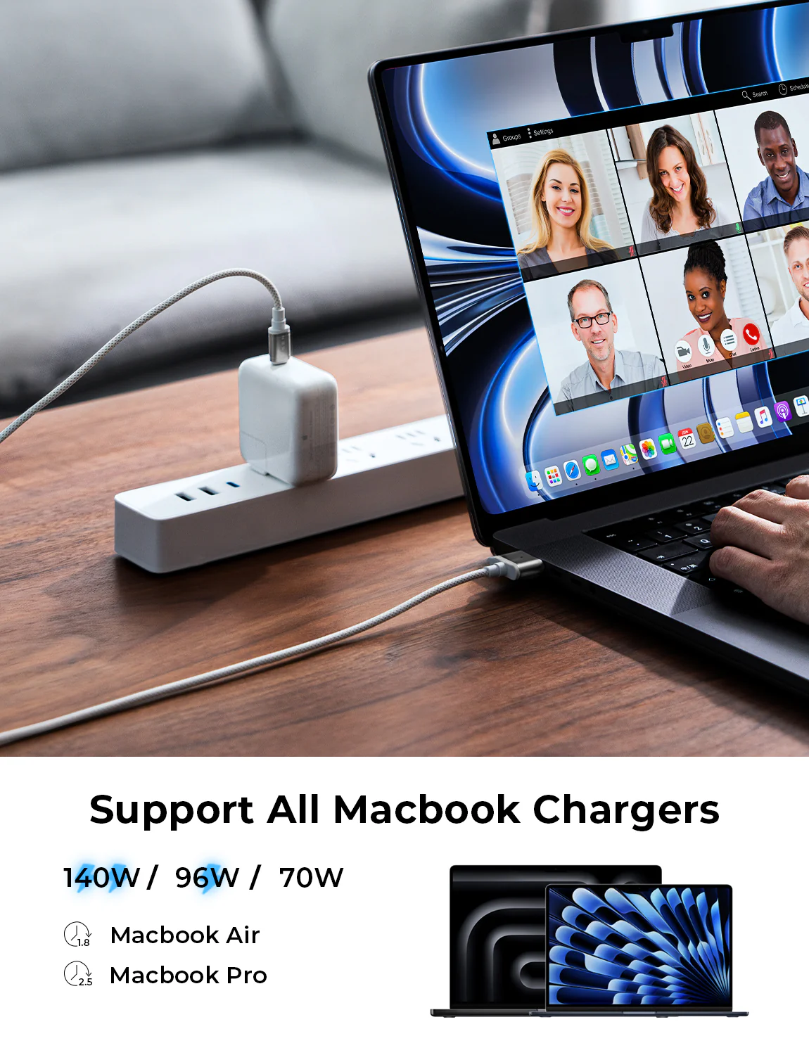 LISEN 140W USB-C Magnetic 3 Cable Fit for MacBook Charger, Nylon Braided 6FT Fit for MacBook Air 2023/2022(M2),MacBook Pro 2023(M3,M2,14-16 inch),MacBook Pro Charger Cord (M3) - Image 4