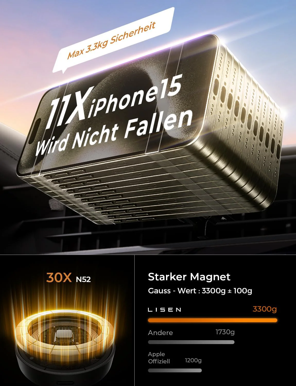 LISEN 15W für Magsafe Handyhalterung Auto mit Ladefunktion - Image 3