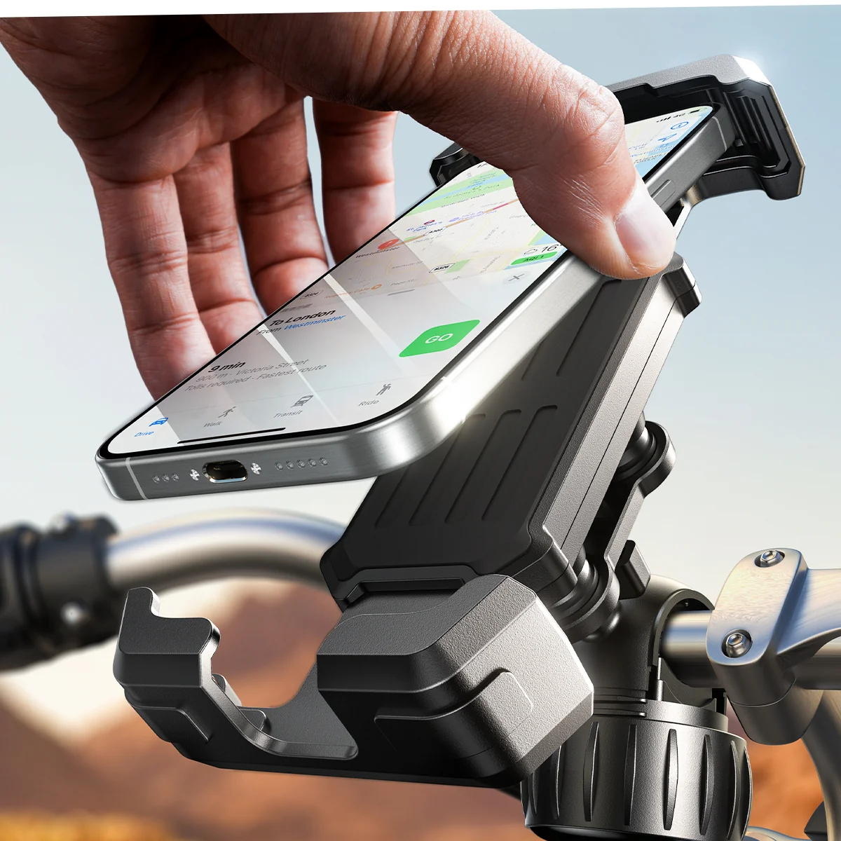 LISEN Bike Phone Holder [4 Vibration Dampener], 2024 Upgrade [Anti-Shake] Motorcycle Phone Mount, Bicycle Phone Mount, Scooter Handlebar Phone Mount for Bike for iPhone 16 and More 4.7"-7" Smartphone - Image 2