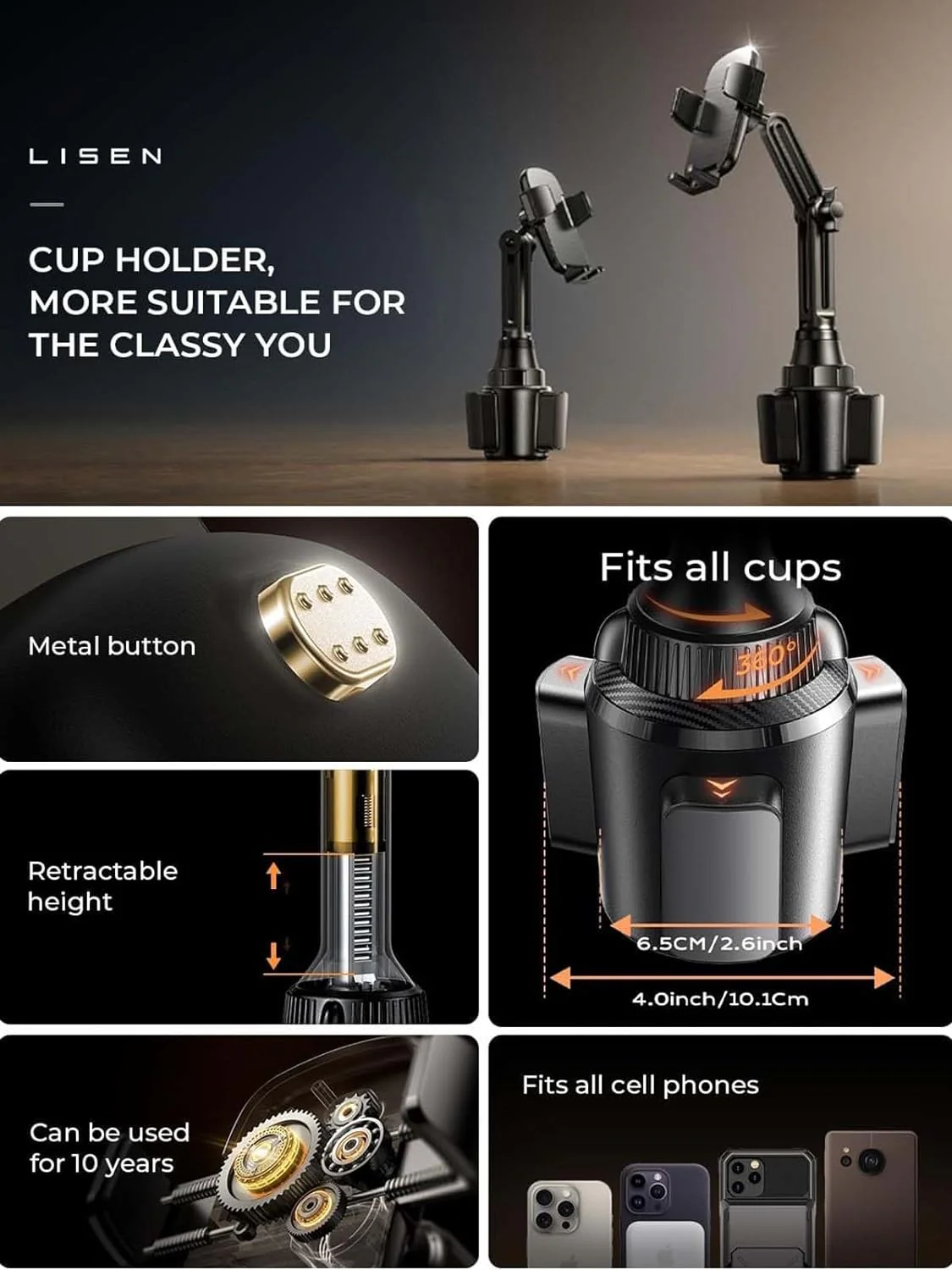 LISEN Cup Holder Cell Phone Holder for Car Mount - Image 6