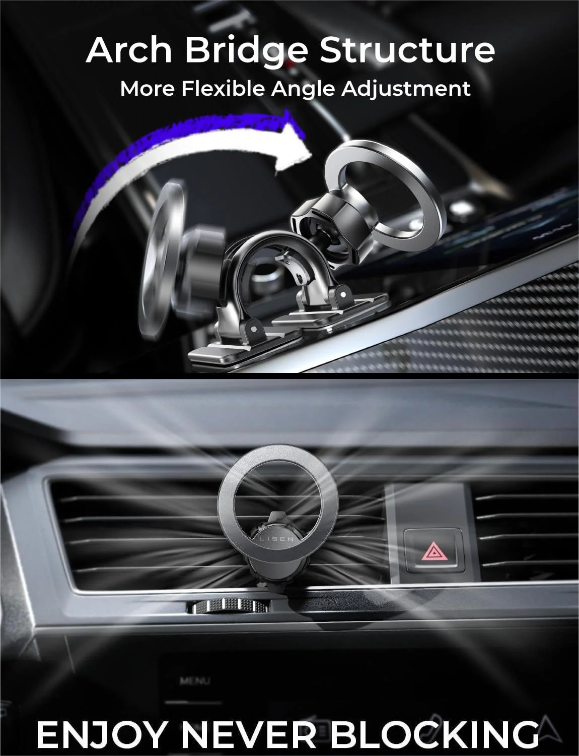 LISEN for MagSafe Car Mount [95% Increase Magnetism] Magnetic Phone Holders for Your Car,Car Accessories for Men Women Truck 360 Dashboard Vent Phone Mount for Garmin GPS Fit iPhone 16 15 14 13 12 - Image 5
