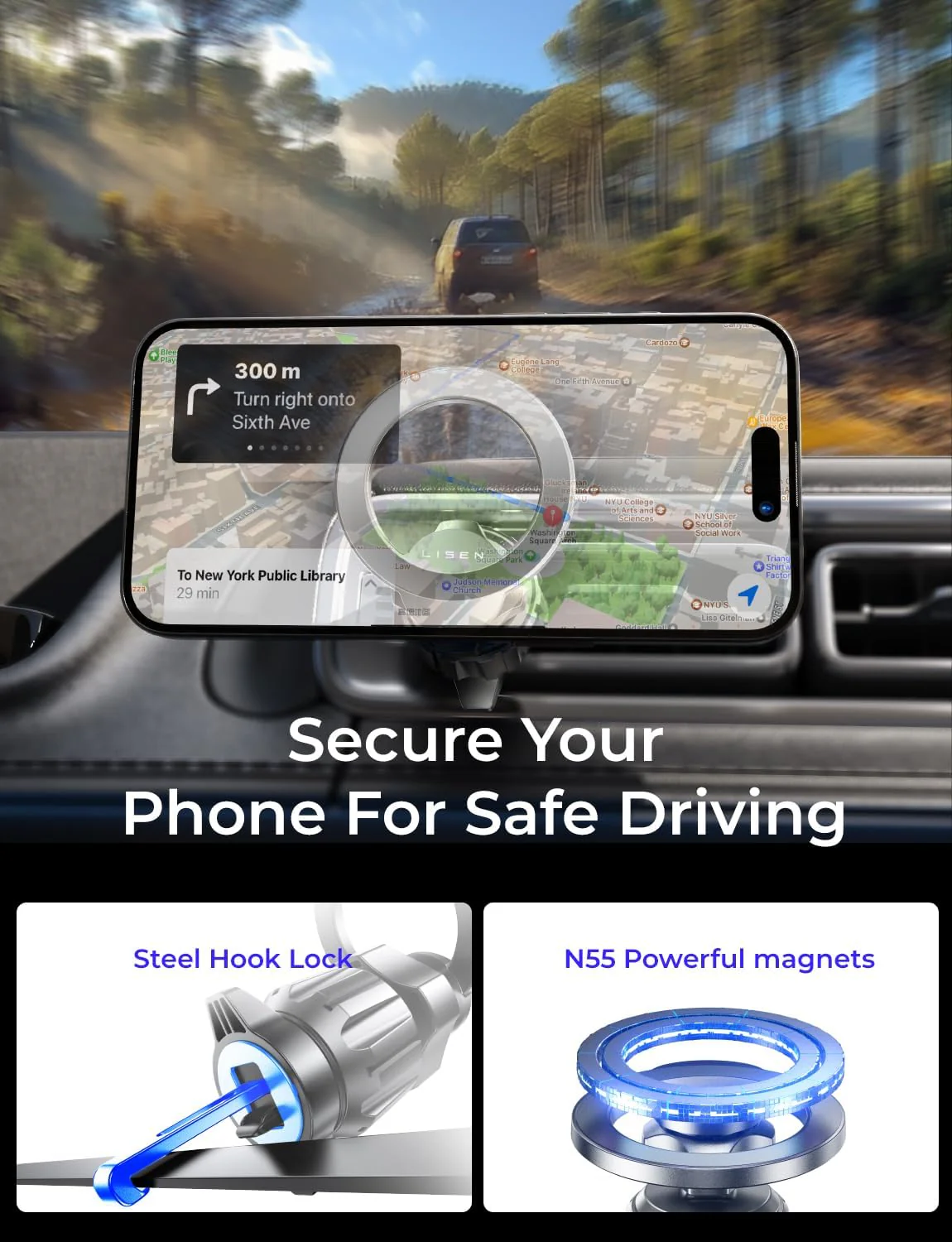LISEN for MagSafe Car Mount [95% Increase Magnetism] Magnetic Phone Holders for Your Car,Car Accessories for Men Women Truck 360 Dashboard Vent Phone Mount for Garmin GPS Fit iPhone 16 15 14 13 12 - Image 6
