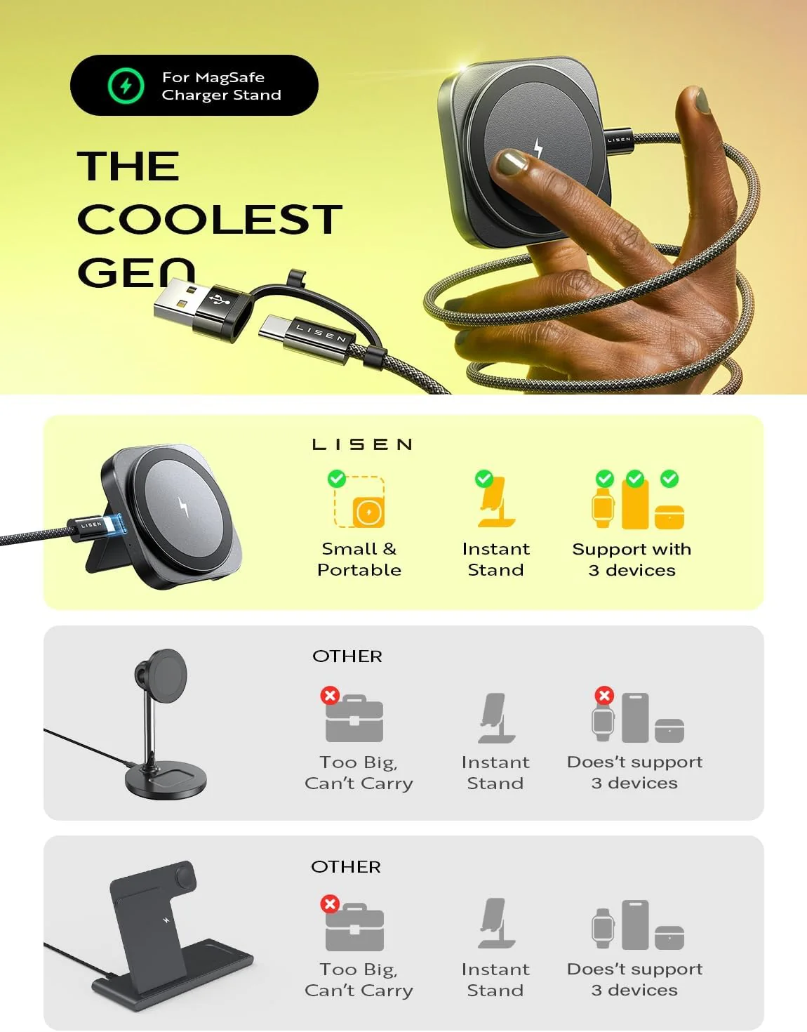 LISEN for MagSafe Charger Stand for iPhone Magnetic Charger - Image 7