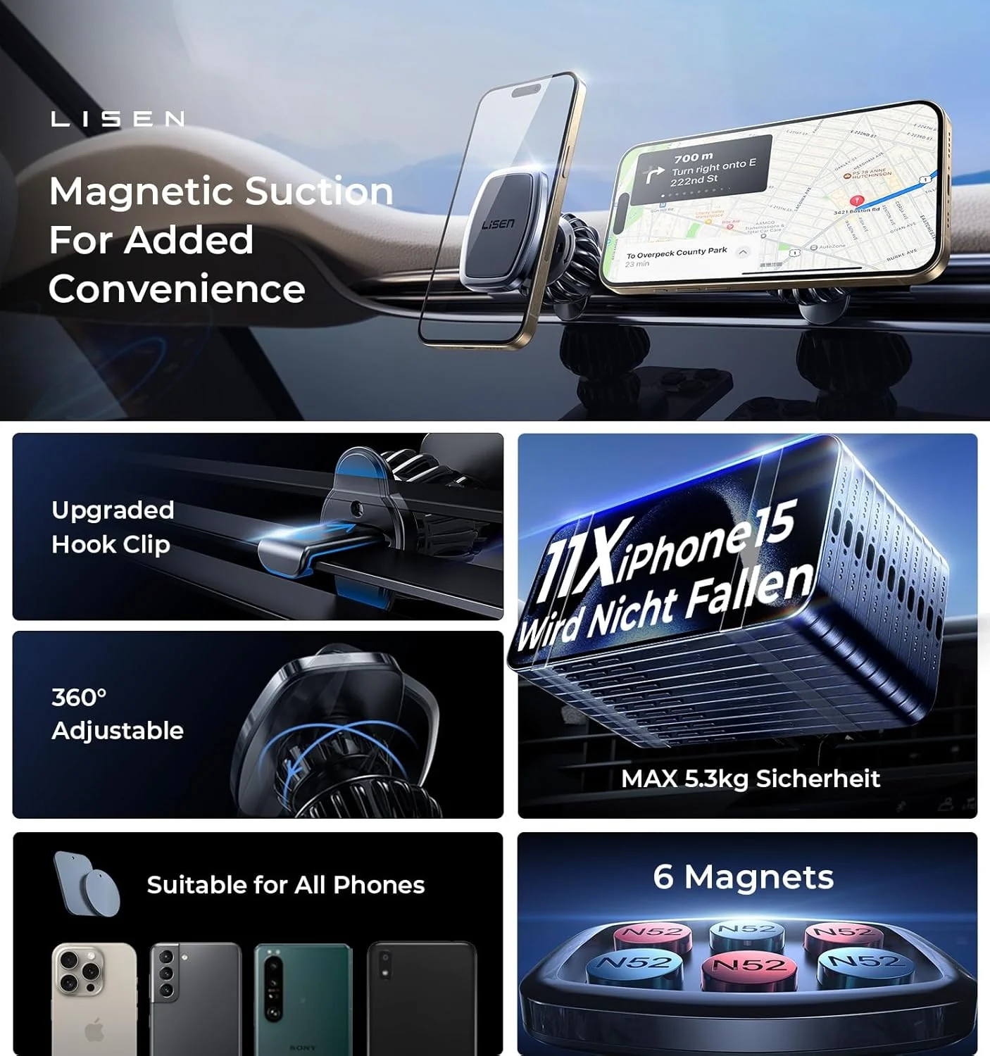LISEN Magnetic Phone Holder for Car - Image 2