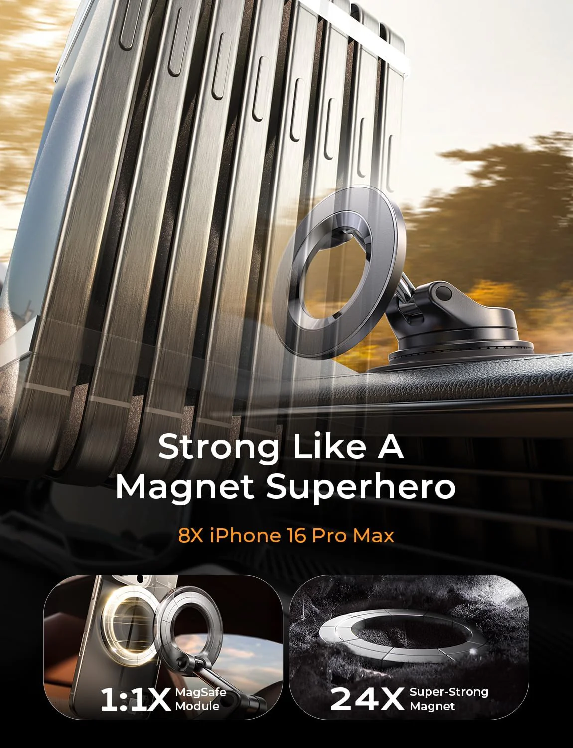LISEN Suction Cup Phone Mount, Vacuum Magnetic Phone Holder, 360° Adjustable for MagSafe Car Holder - Image 6