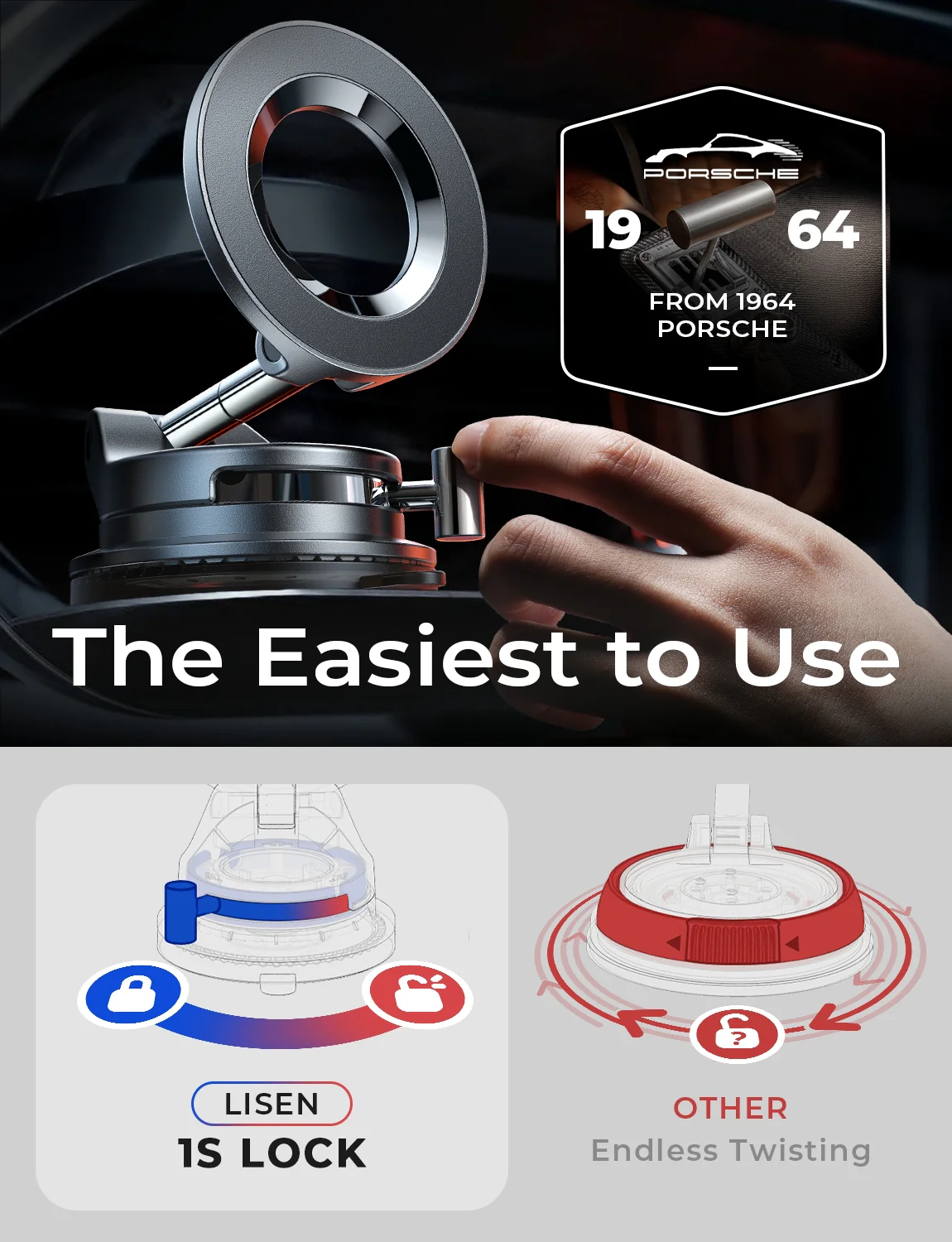 LISEN SuctionPro Magnetic Phone Holder for Car, Vacuum Magsafe Car Mount 360 Adjustable Phone Mount - Image 4