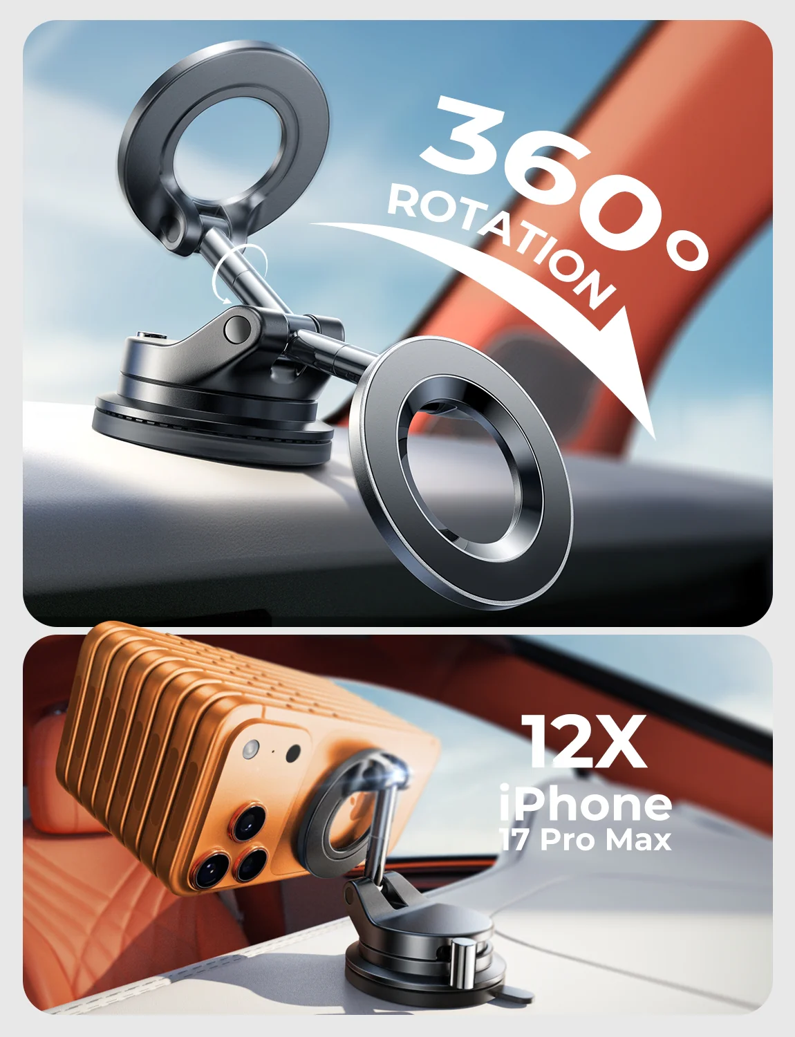 LISEN SuctionPro Magnetic Phone Holder for Car, Vacuum Magsafe Car Mount 360 Adjustable Phone Mount - Image 6