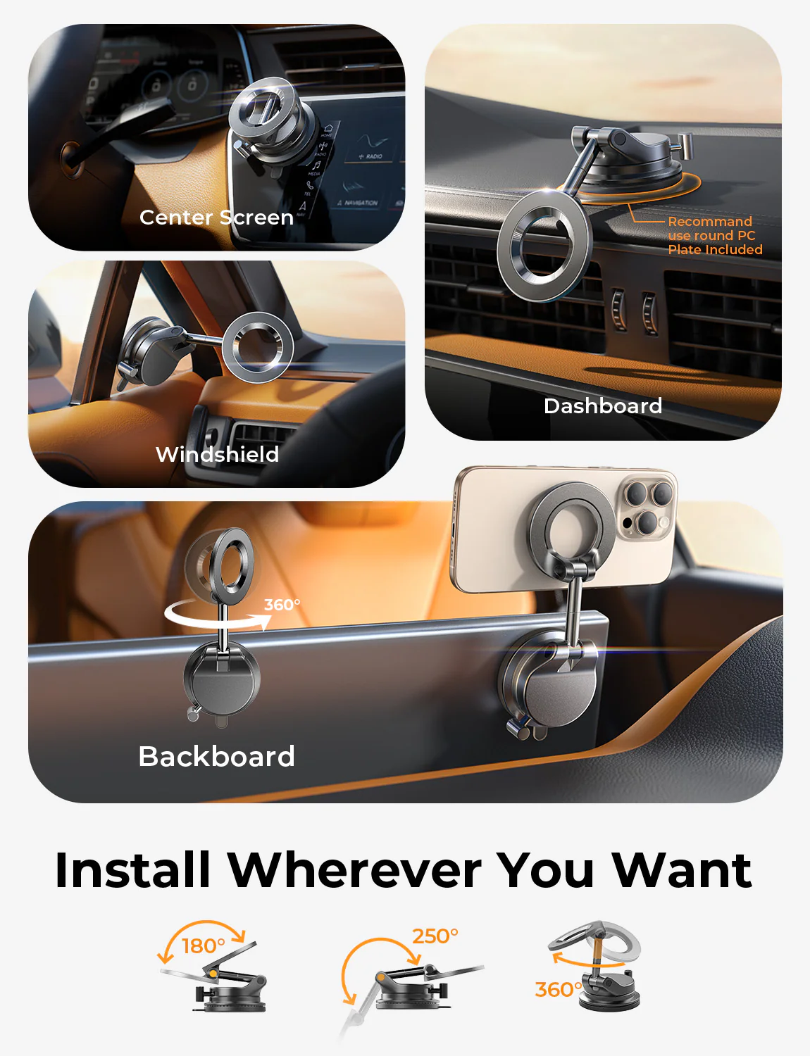 LISEN SuctionPro Magnetic Phone Holder for Car, Vacuum Magsafe Car Mount 360 Adjustable Phone Mount - Image 8